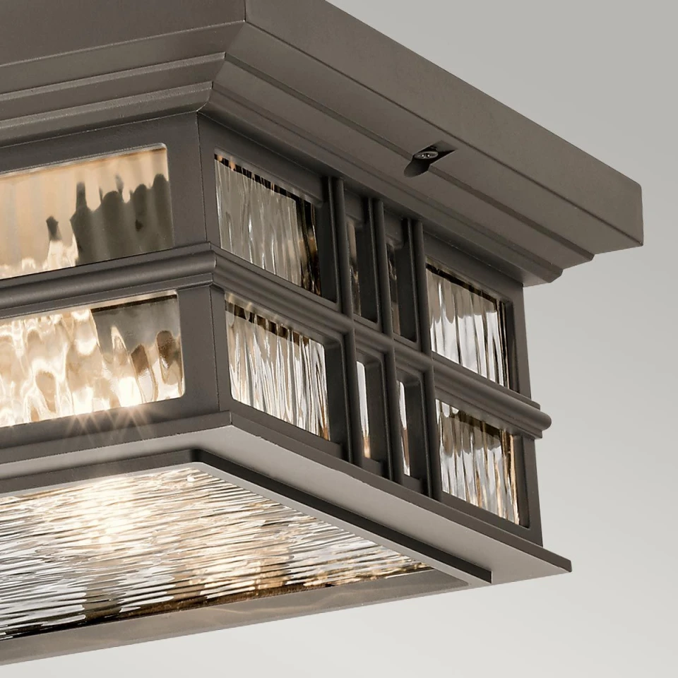 Beacon Square 2-Lt Outdoor Flush Ceiling Light Olde Bronze/Glass 30.5cm IP44