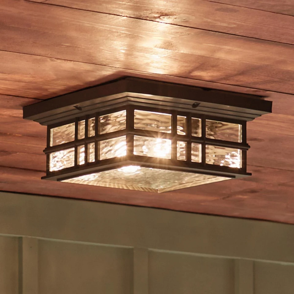 Beacon Square 2-Lt Outdoor Flush Ceiling Light Olde Bronze/Glass 30.5cm IP44