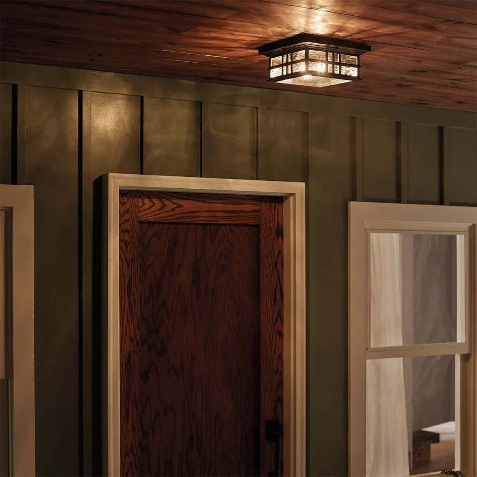 Beacon Square 2-Lt Outdoor Flush Ceiling Light Olde Bronze/Glass 30.5cm IP44
