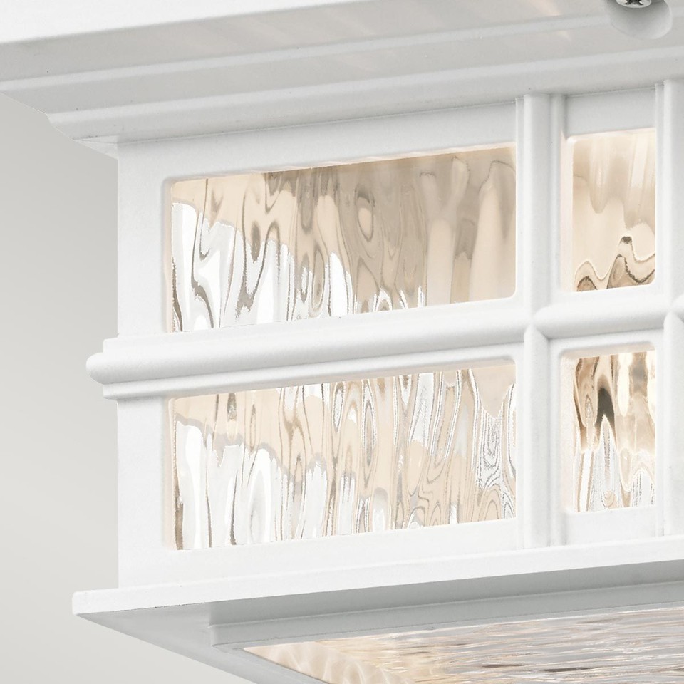 Beacon Square 2-Lt Outdoor Flush Ceiling Light White/Glass 30.5cm IP44