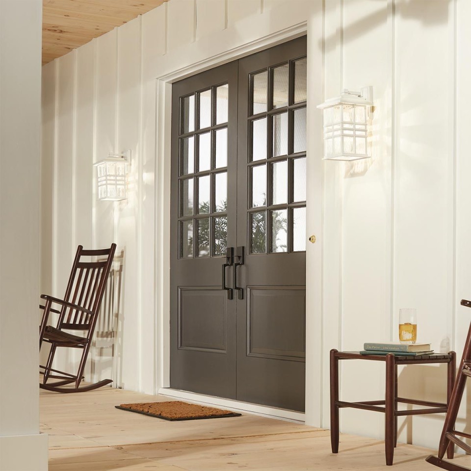 Beacon Square 1-Lt Medium Outdoor Wall Light White/Glass 36cm IP44