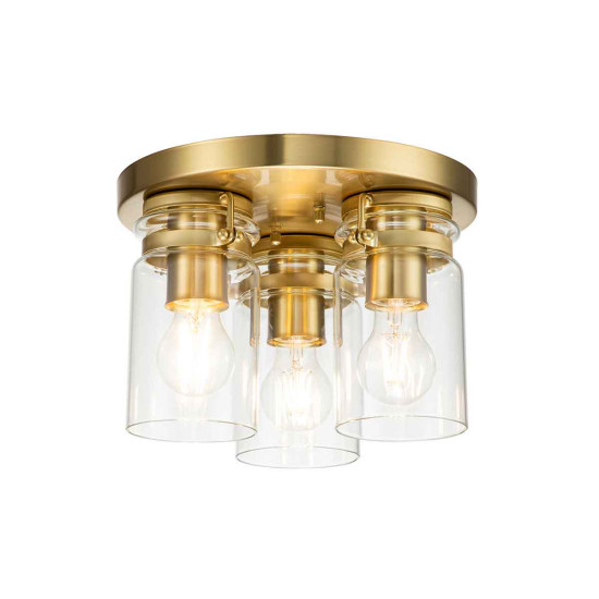 Brinley 3 Flush Fitting Light Brushed Brass/Clear 28.2cm Brinley 3 Flush Fitting Light Brushed Brass/Clear 28.2cm