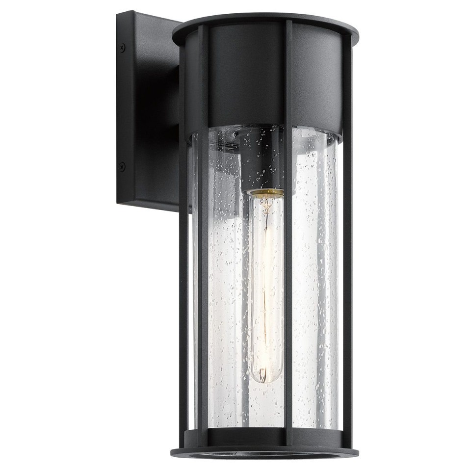 Camillo 1-Lt Medium Outdoor Wall Light Textured Black/Clear 37.5cm IP44