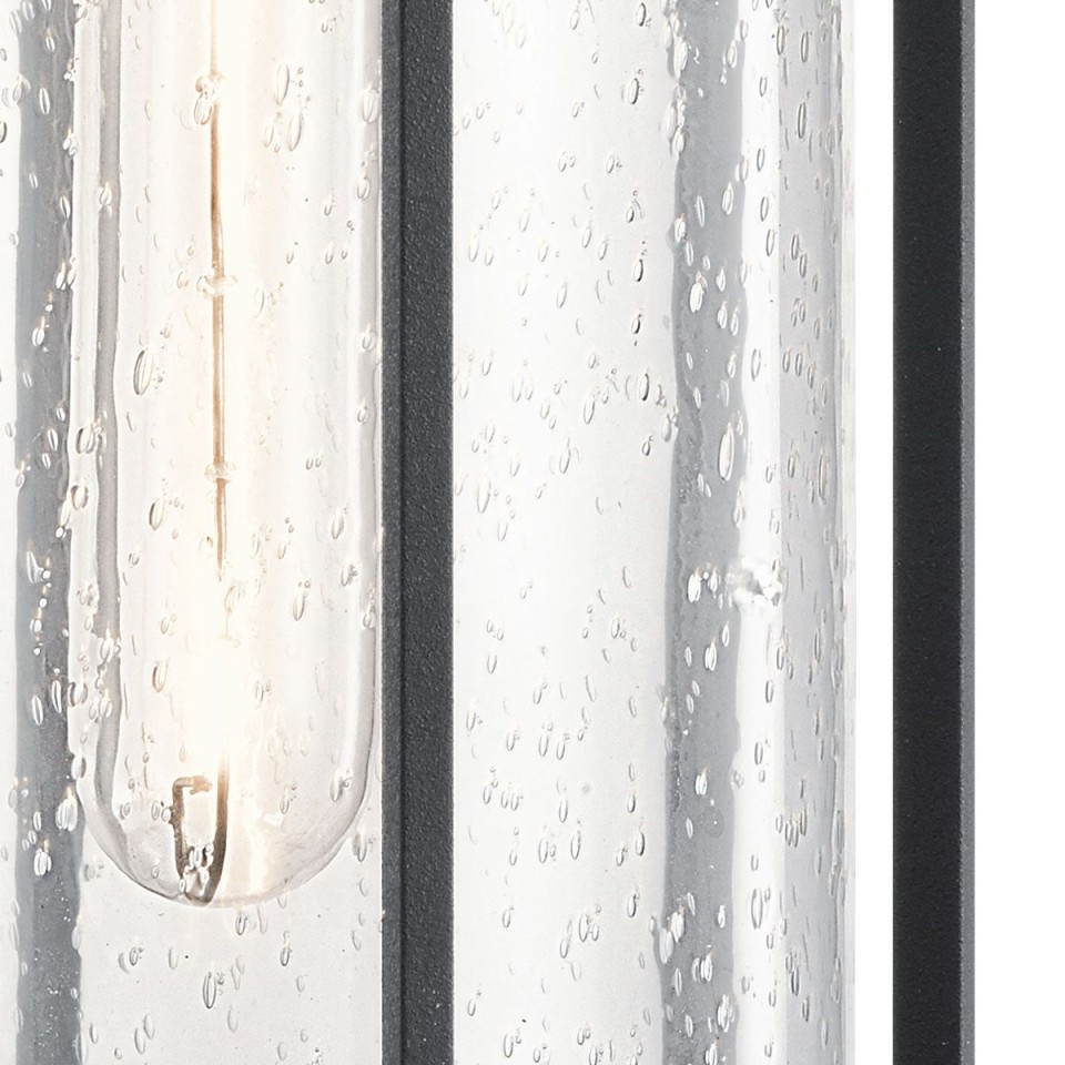 Camillo 1-Lt Medium Outdoor Wall Light Textured Black/Clear 37.5cm IP44