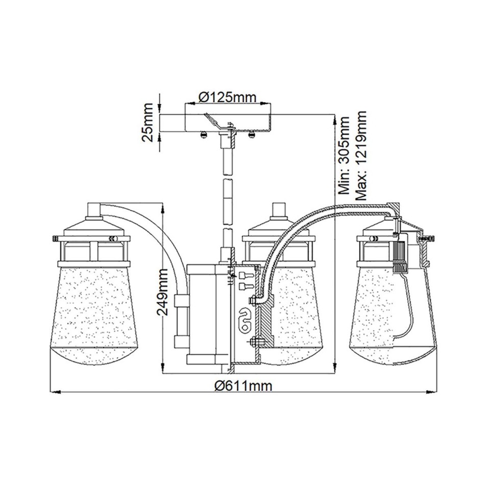 Lyndon 5-Lt utomhuskrona arkitektonisk brons/klar 61,1 cm IP44