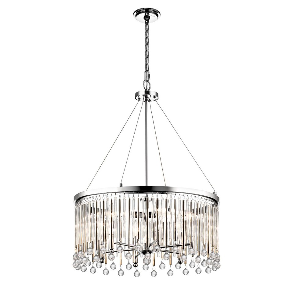 Piper 6-Lt Round Chandelier Polished Chrome/Crystal 61cm