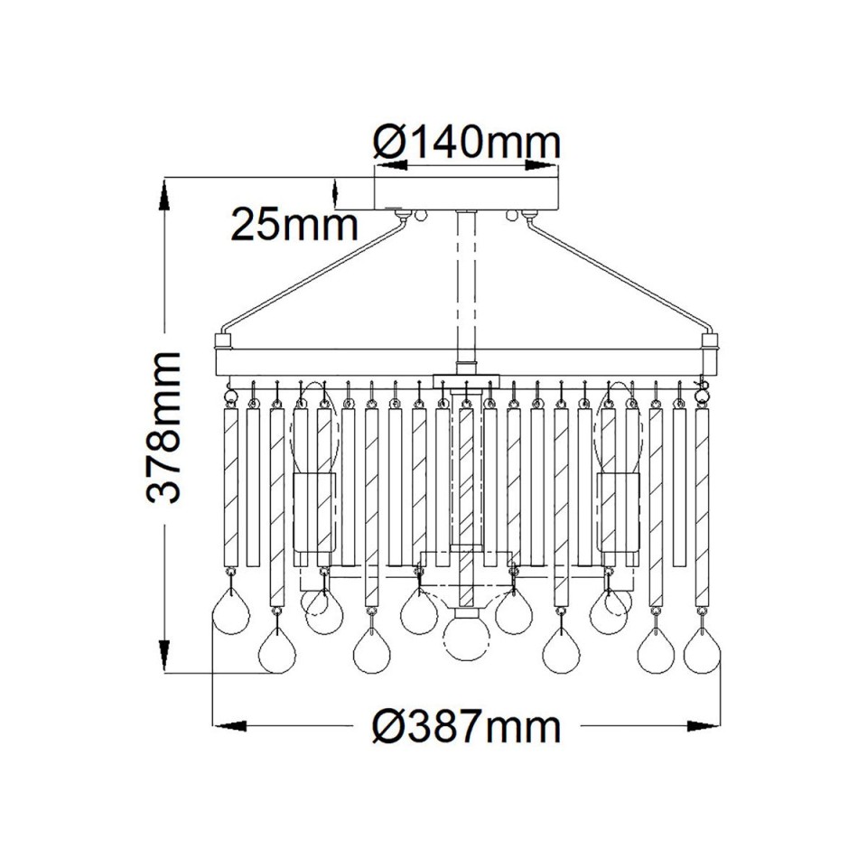 Piper 3-Lt taklampa polerad krom/kristall 38,1 cm