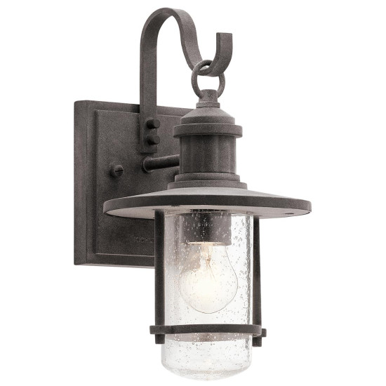 Riverwood 1-Lt Small Outdoor Wall Light Weathered Zinc/Clear 31.7cm IP44