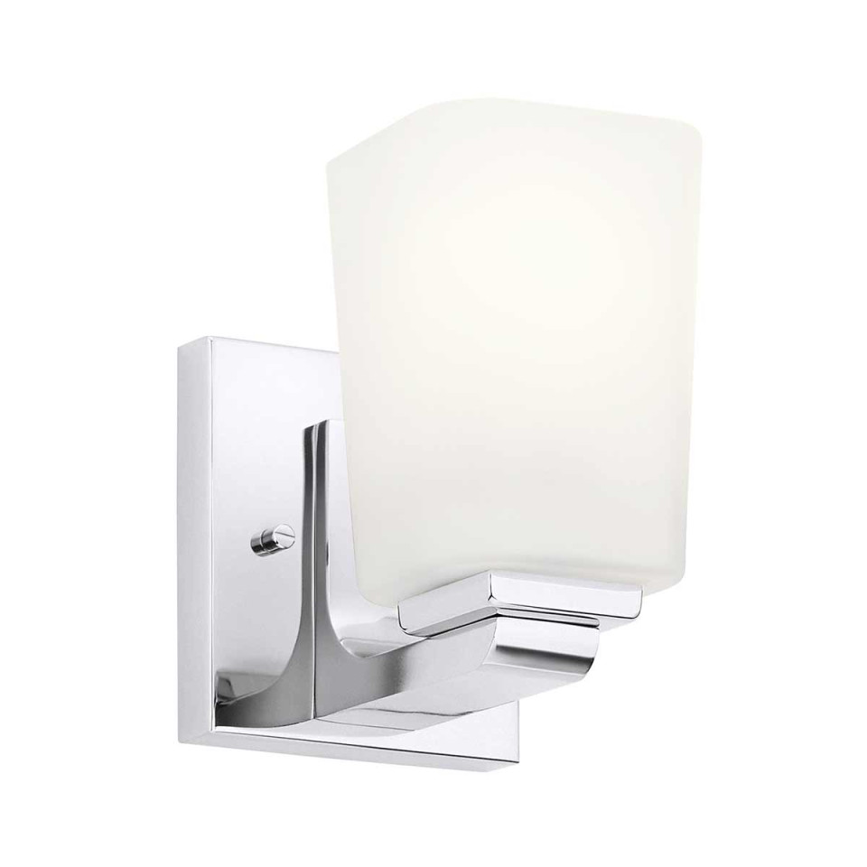 Roehm 1-Lt Wall Light Polished Chrome/White 17.3cm IP44 Elstead Lighting Roehm 1-Lt Wall Light Polished Chrome/White 17.3cm IP44