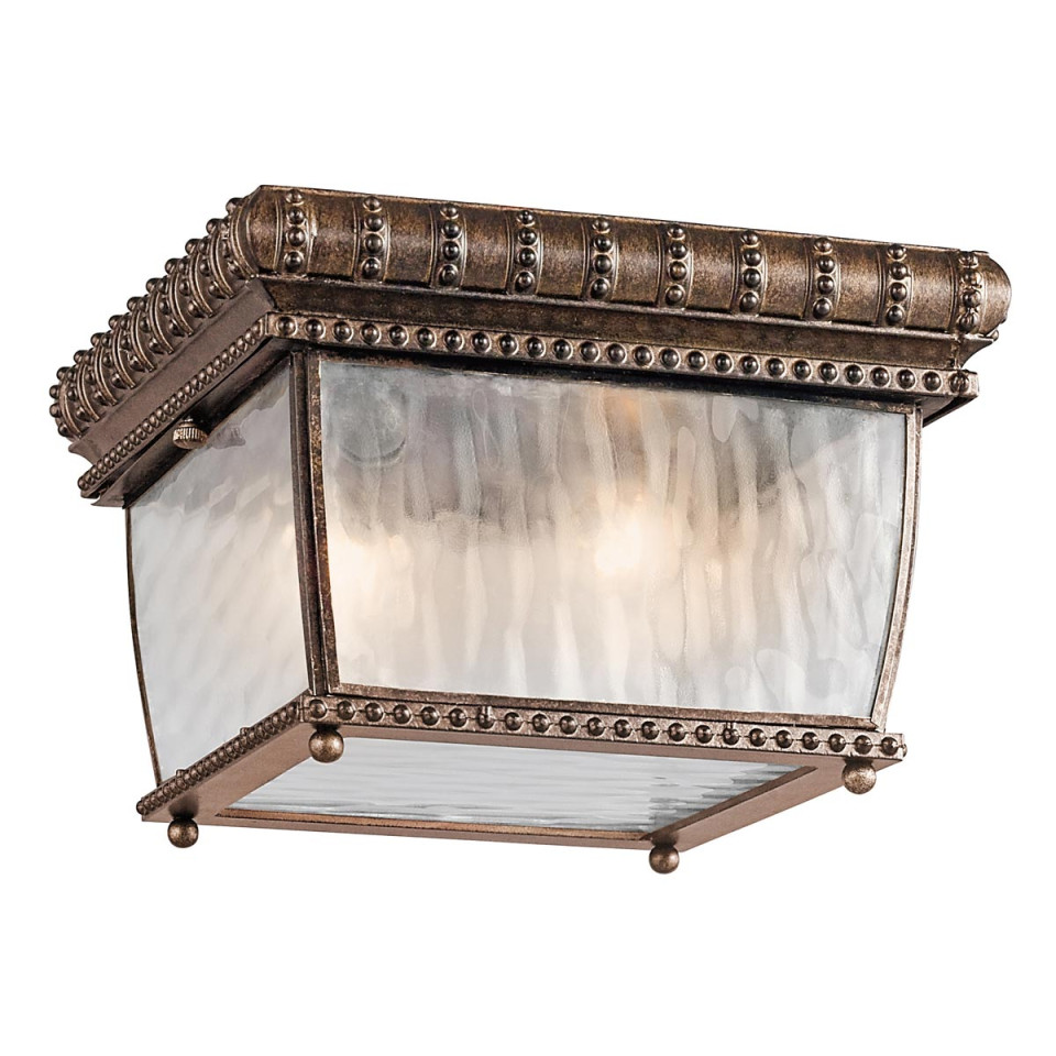 Venetian Rain 2-Lt Outdoor Flush Ceiling Light Brushed Bronze/Glass 23.5cm IP44 Elstead Lighting Venetian Rain 2-Lt Outdoor Flush Ceiling Light Brushed Bronze/Glass 23.5cm IP44