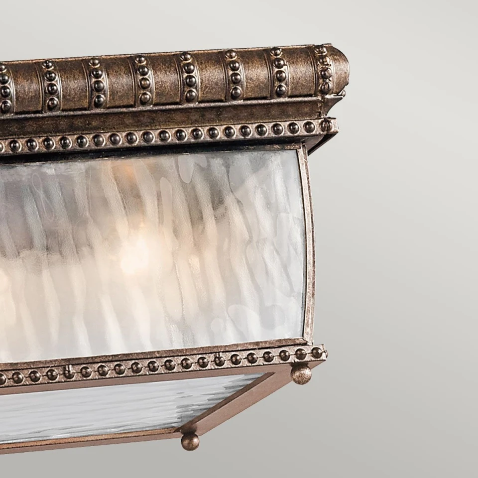 Venetian Rain 2-Lt utomhus takplafond borstad brons/glas 23,5cm IP44
