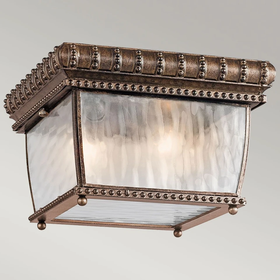 Venetian Rain 2-Lt utomhus takplafond borstad brons/glas 23,5cm IP44