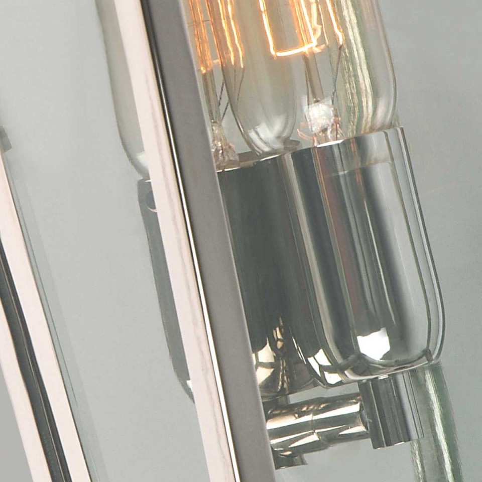 Mansion House 1-Lt Outdoor Wall Lantern Polished Nickel/Glass 37.5cm IP44