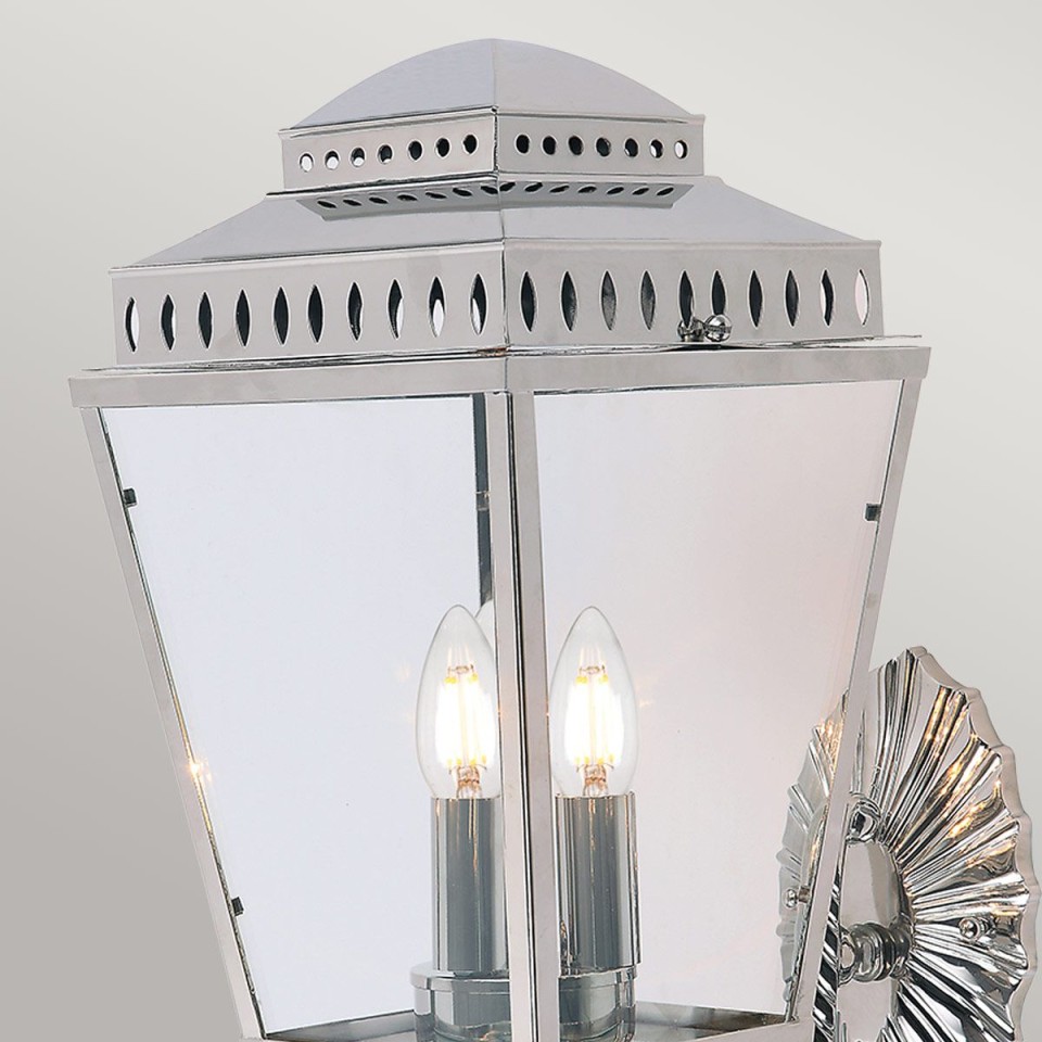 Mansion House 3-Lt Outdoor Wall Lantern Polished Nickel/Glass 47.8cm IP44