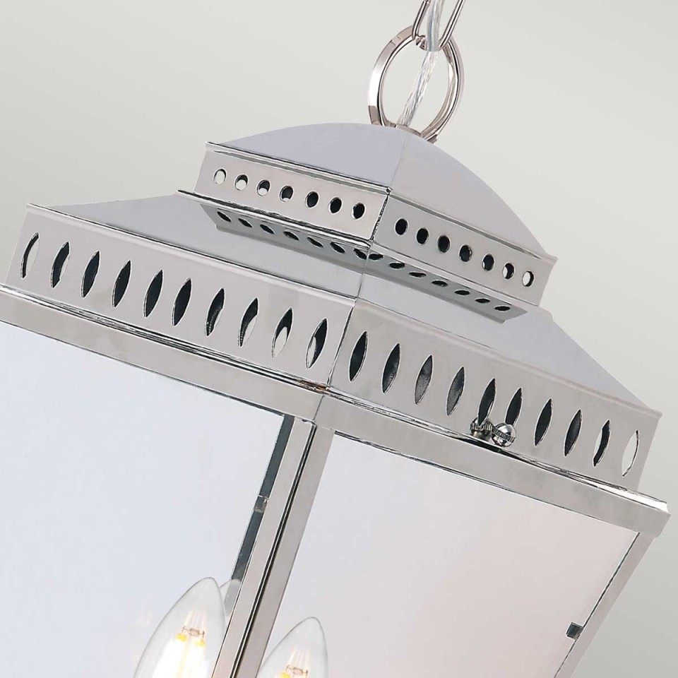 Mansion House 3-Lt Outdoor Ceiling Light Polished Nickel/Glass 22cm IP44