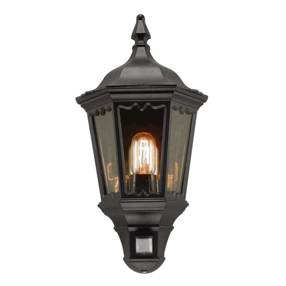 Medstead 1-Lt halv utomhus vägglampa med PIR-sensor svart/glas 44,5cm IP43 Elstead Lighting Medstead 1-Lt halv utomhus vägglampa med PIR-sensor svart/glas 44,5cm IP43