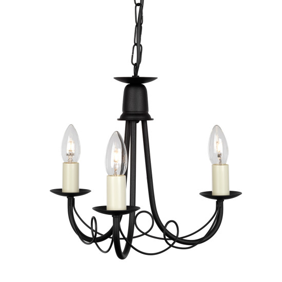 Minster 3-Lt Chandelier Black 37cm
