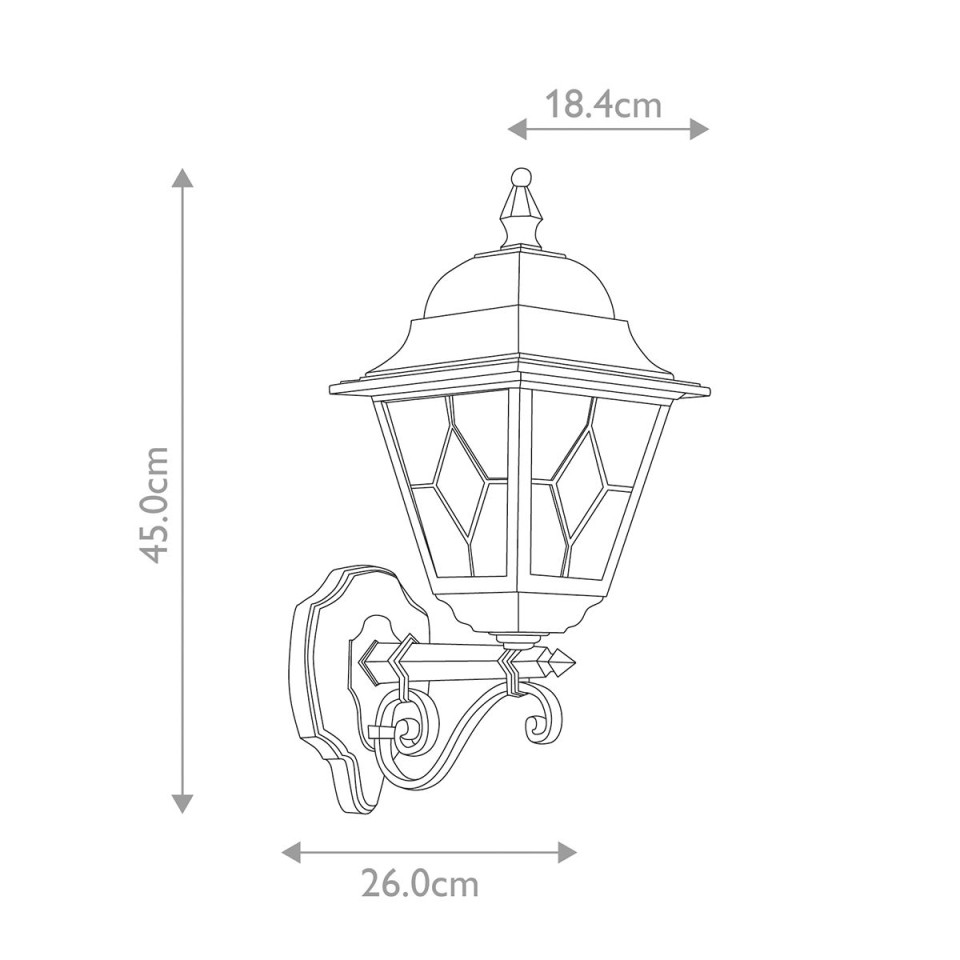 Norfolk 1-Lt Up Outdoor Wall Light Black/Glass 45cm IP43
