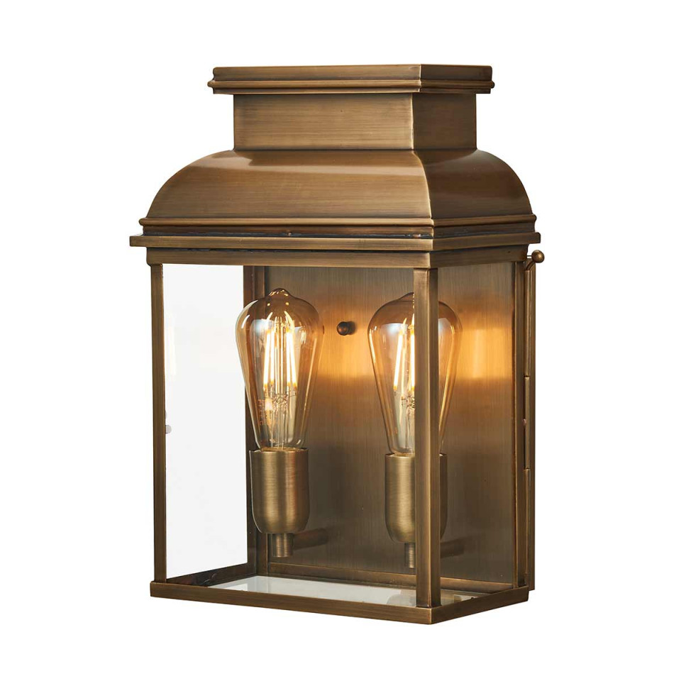 Old Bailey 2-Lt Large Outdoor Wall Light Aged Brass/Clear 37.5cm IP44 Elstead Lighting Old Bailey 2-Lt Large Outdoor Wall Light Aged Brass/Clear 37.5cm IP44