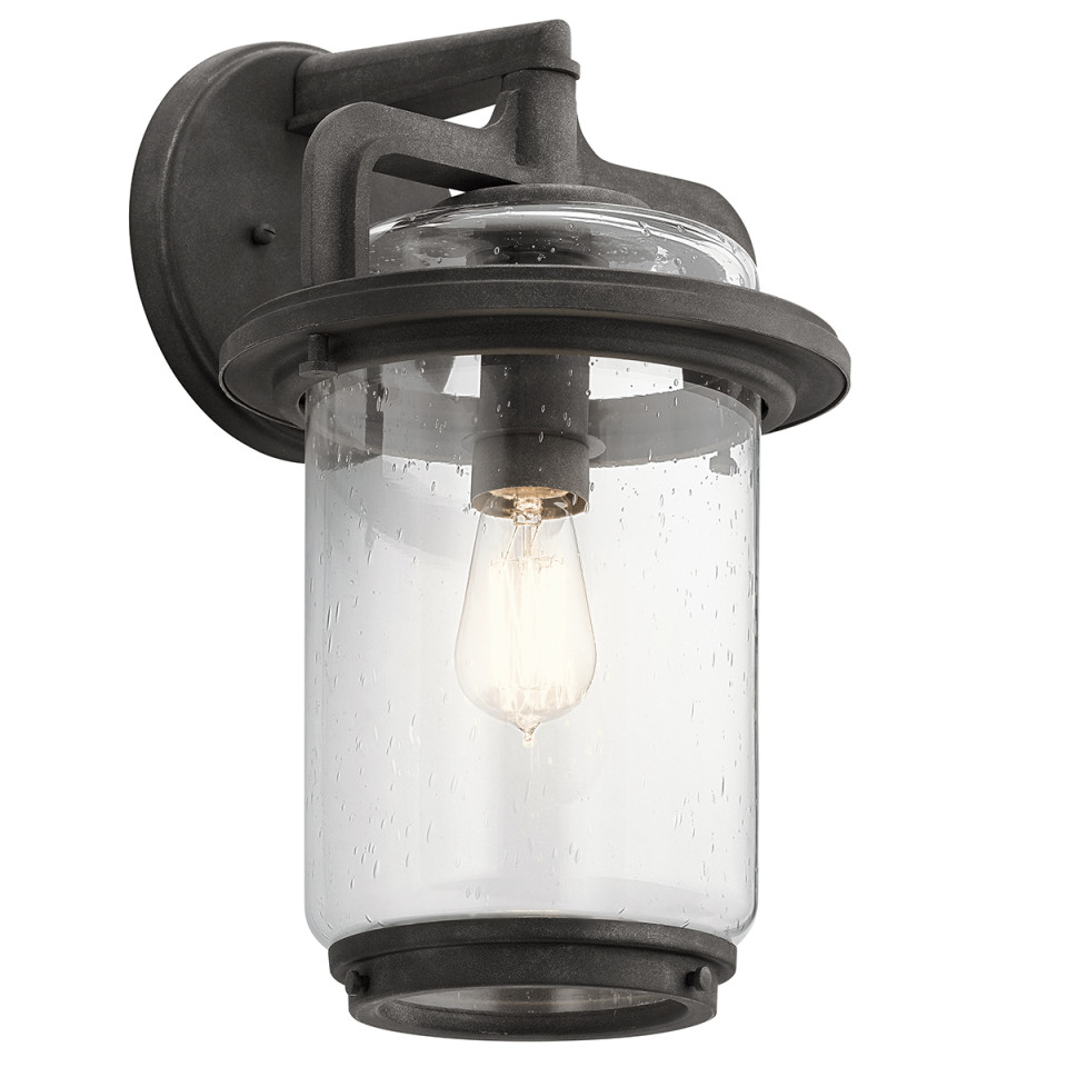 Andover 1-Lt Large Outdoor Wall Lamp Weathered Zinc/Clear 43.7cm Quintesse Lighting Andover 1-Lt Large Outdoor Wall Lamp Weathered Zinc/Clear 43.7cm