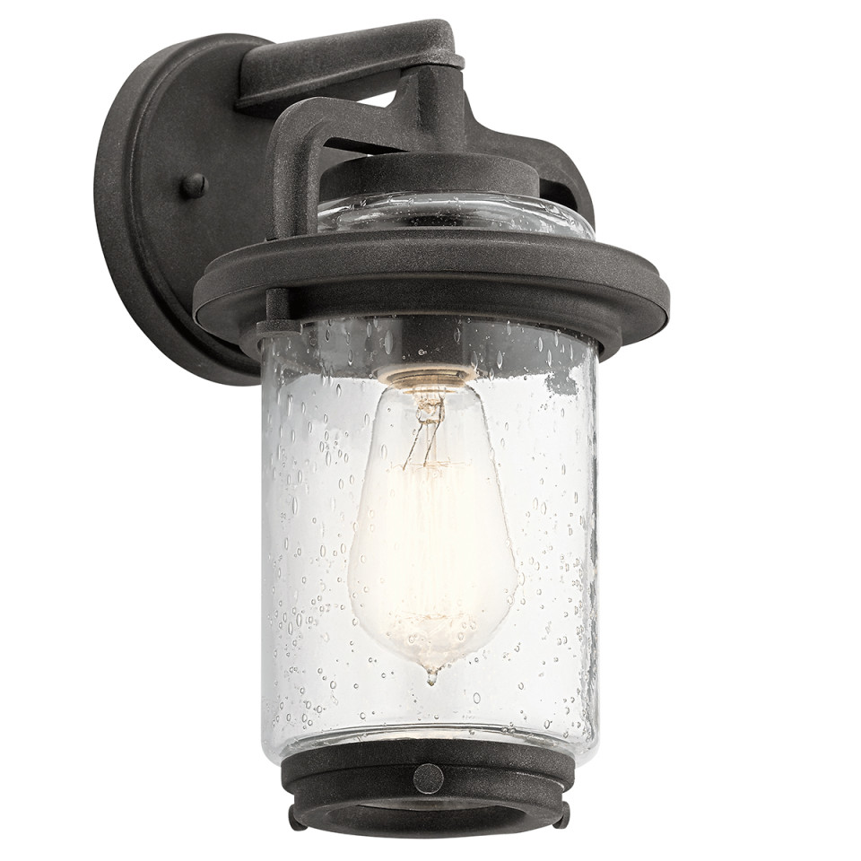 Andover 1-Lt Small Outdoor Wall Lamp Weathered Zinc/Clear 29.2cm Quintesse Lighting Andover 1-Lt Small Outdoor Wall Lamp Weathered Zinc/Clear 29.2cm
