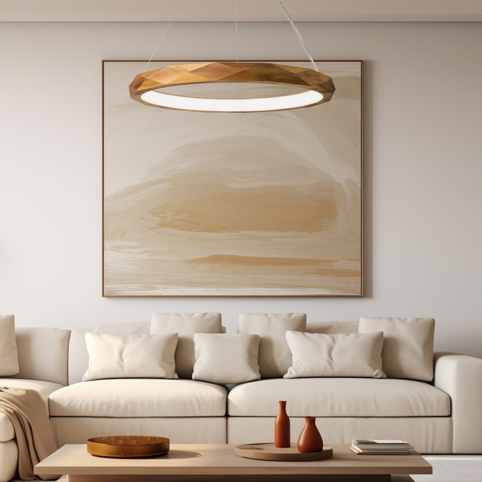 Angular LED ceiling light teak veneer 80 cm Accord Lighting Angular LED ceiling light teak veneer 80 cm