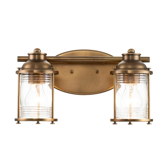 Ashland Bay 2-ljus vägglampa naturlig mässing/glas 36,2cm IP44