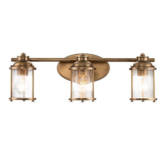 Ashland Bay 3-Lt Wall Light Natural Brass/Glass 61cm IP44 Ashland Bay 3-Lt Wall Light Natural Brass/Glass 61cm IP44