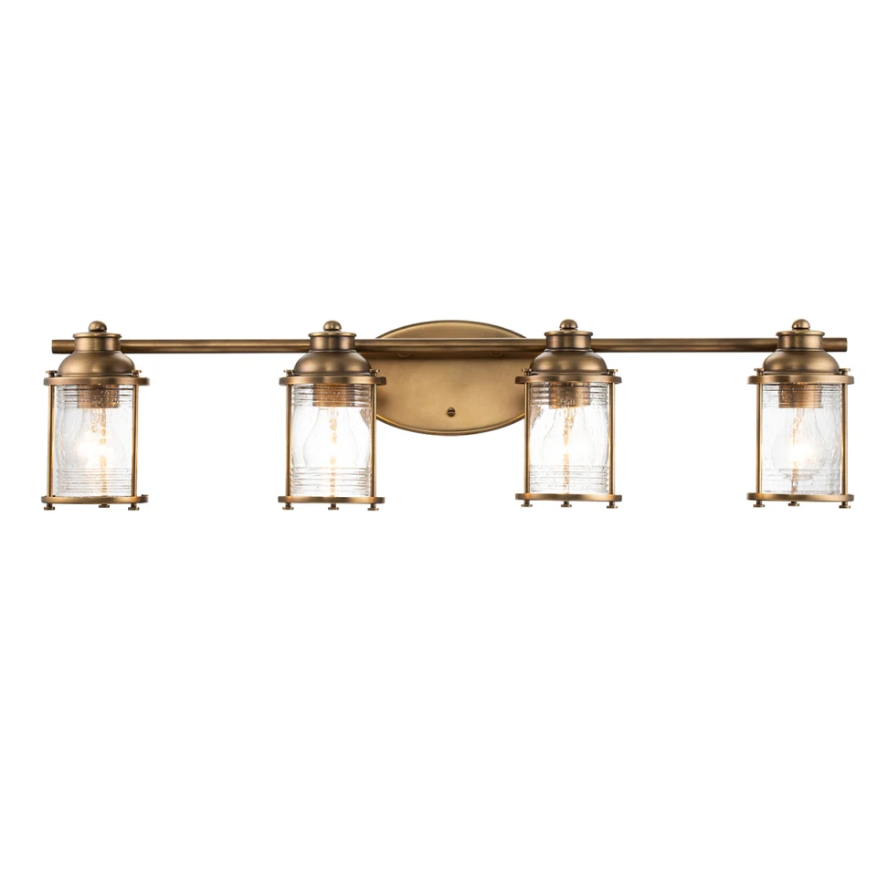 Ashland Bay 4-ljus vägglampa i naturlig mässing/glas 85,8cm IP44