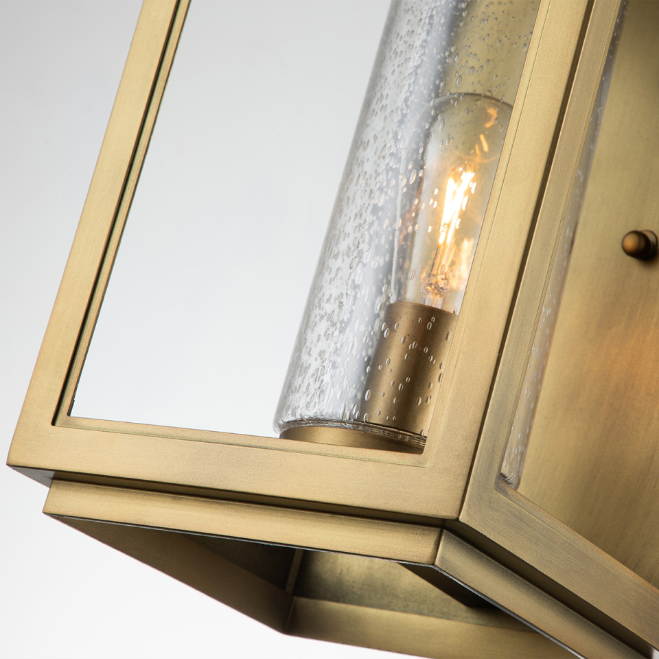 Atwater 1-Lt Large Outdoor Wall Lantern Distressed Brass 51.8cm Quintesse Lighting Atwater 1-Lt Large Outdoor Wall Lantern Distressed Brass 51.8cm