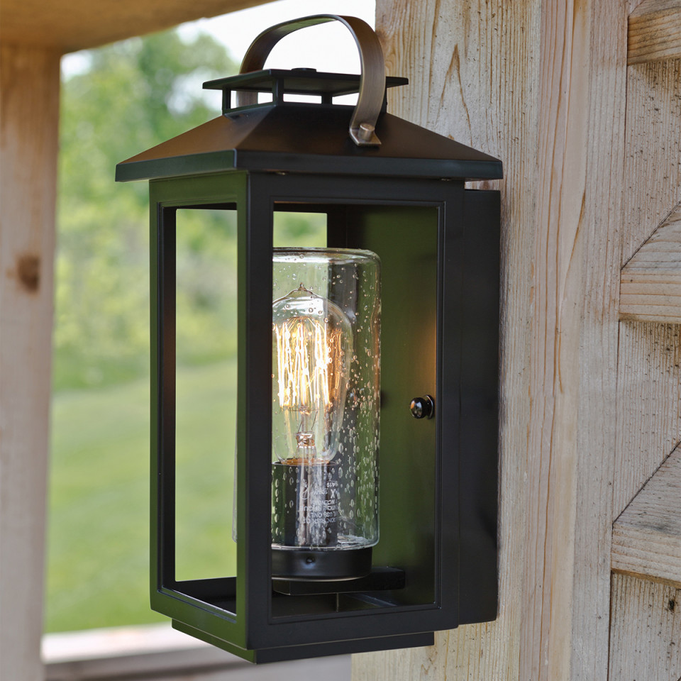 Atwater 1-Lt Small Outdoor Wall Lantern Black 35.5cm Quintesse Lighting Atwater 1-Lt Small Outdoor Wall Lantern Black 35.5cm