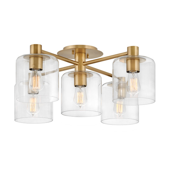 Axel 5-Lt Semi-Flush Fitting Light Heritage Brass/Clear 80.8cm Axel 5-Lt Semi-Flush Fitting Light Heritage Brass/Clear 80.8cm