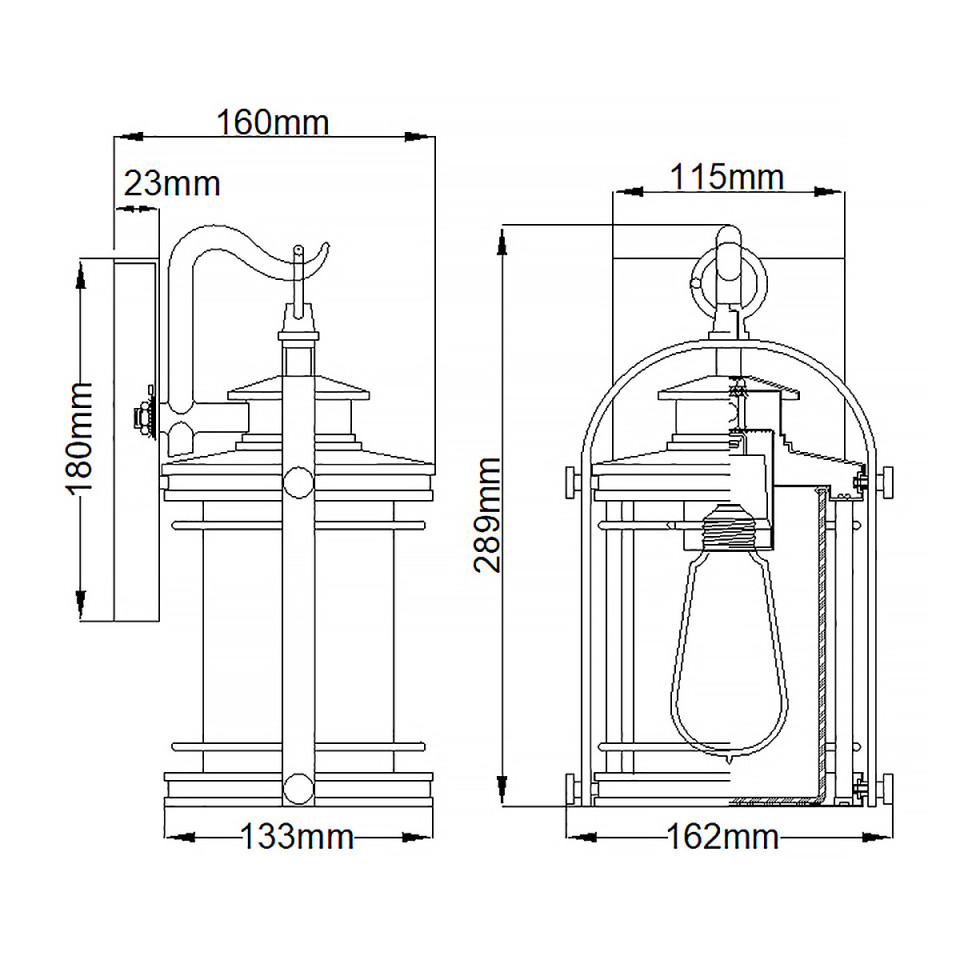 Booker 1-Lt Small Outdoor Wall Lantern Silver 28.9cm Quintesse Lighting Booker 1-Lt Small Outdoor Wall Lantern Silver 28.9cm