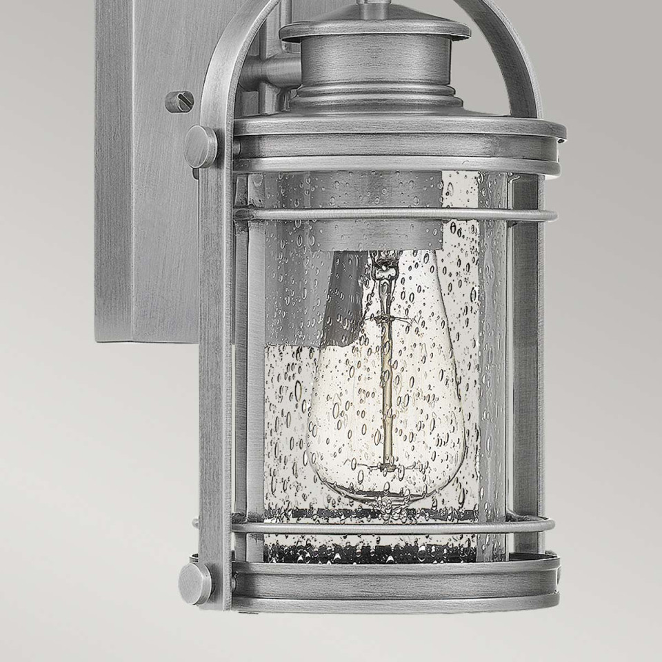 Booker 1-Lt Small Outdoor Wall Lantern Silver 28.9cm Quintesse Lighting Booker 1-Lt Small Outdoor Wall Lantern Silver 28.9cm