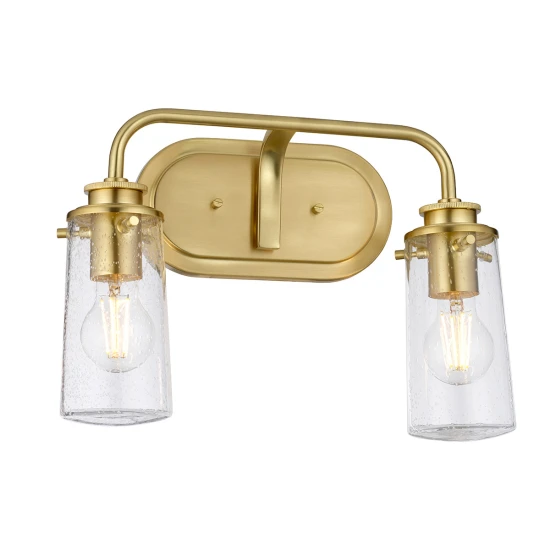 Braelyn 2-lt vägglampa borstad mässing/glas 37,4cm IP44
