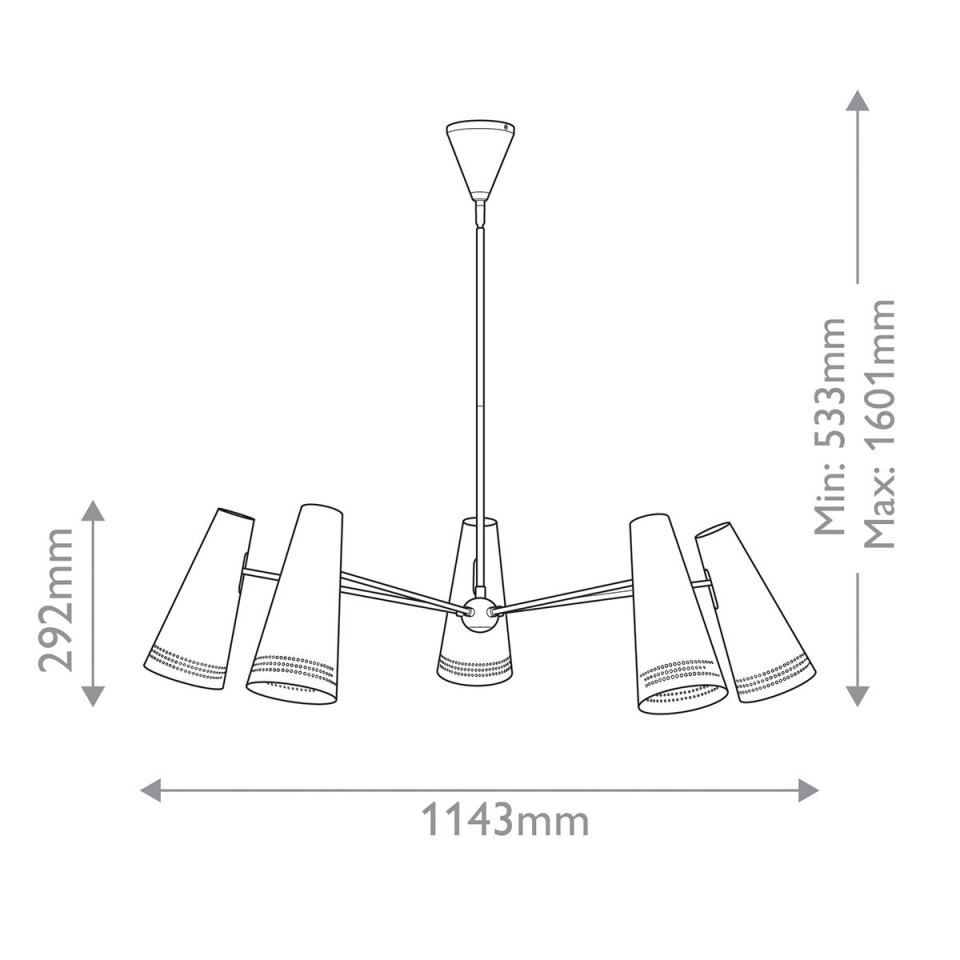 Brickell 5-lt chandelier matte black 114.3 cm