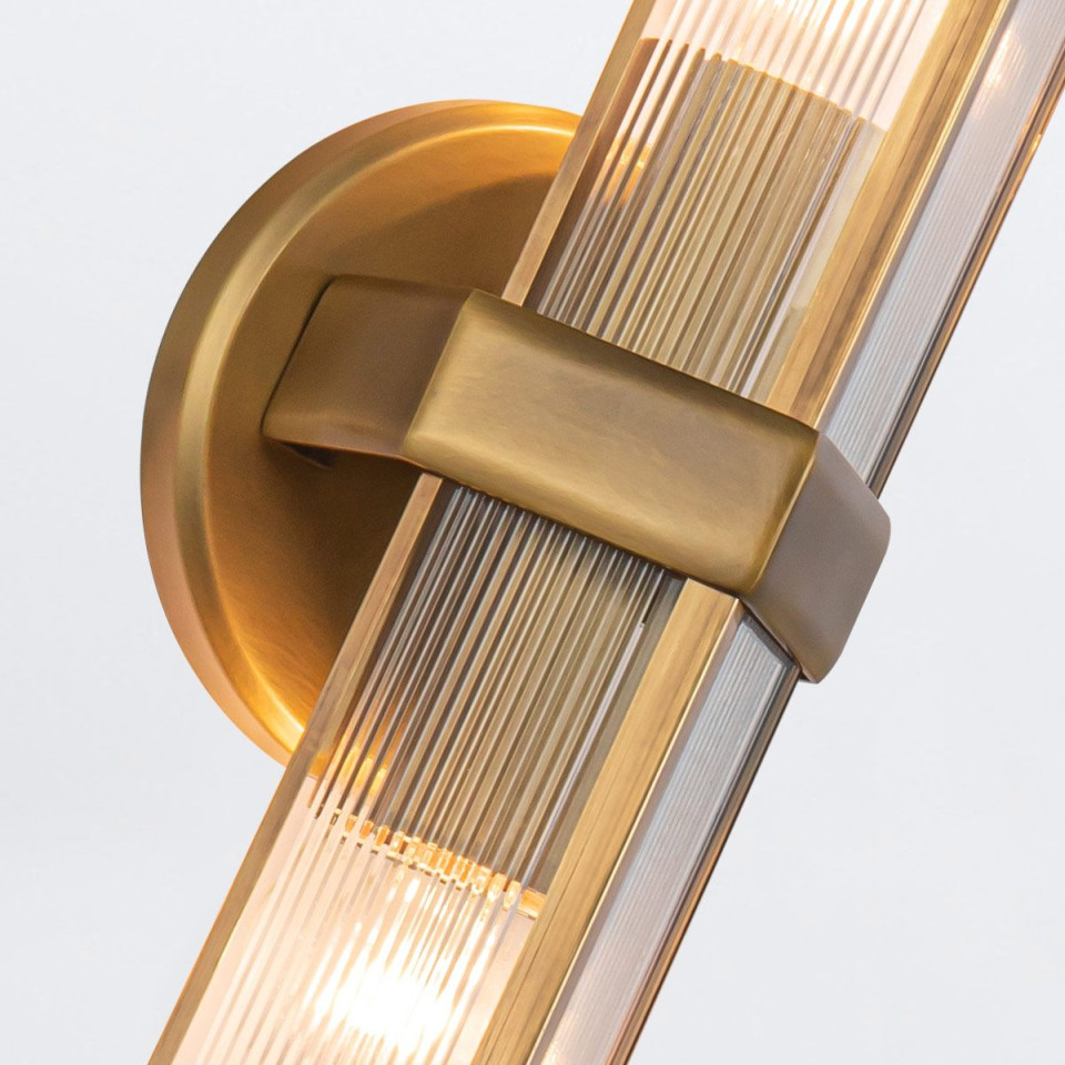 Cairo 2-lt wall light vintage brass/clear 38.5 cm