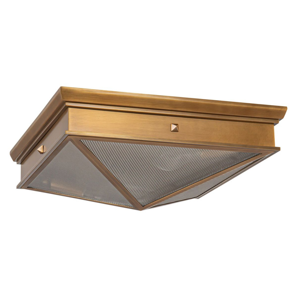 Cairo 2-lt flush ceiling light vintage brass/clear 37.1 cm