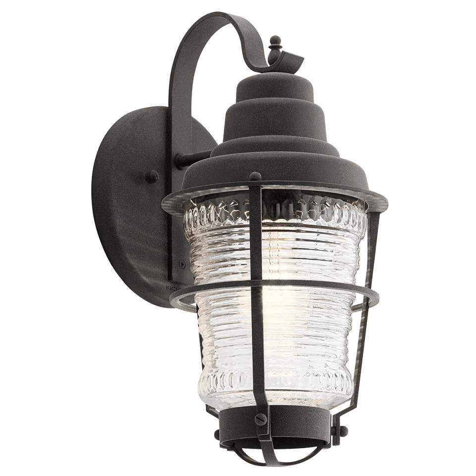 Chance Harbor 1-Lt Outdoor Wall Lamp Weathered Zinc/Clear 36.8cm Quintesse Lighting Chance Harbor 1-Lt Outdoor Wall Lamp Weathered Zinc/Clear 36.8cm