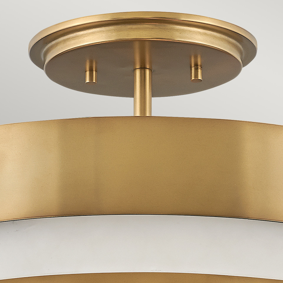 Echelon 3-Lt Semi-Flush Fitting Light Heritage Brass/White 37.3cm Quintesse Lighting Echelon 3-Lt Semi-Flush Fitting Light Heritage Brass/White 37.3cm