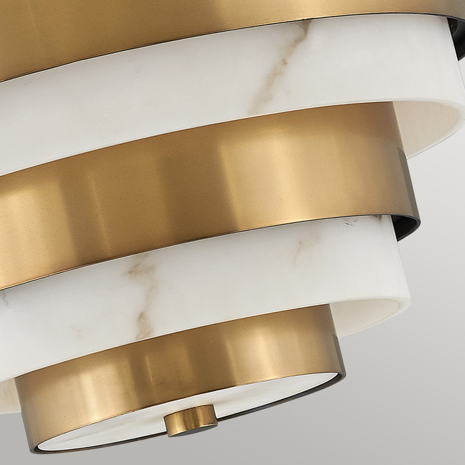 Echelon 3-Lt Semi-Flush Fitting Light Heritage Brass/White 37.3cm Quintesse Lighting Echelon 3-Lt Semi-Flush Fitting Light Heritage Brass/White 37.3cm