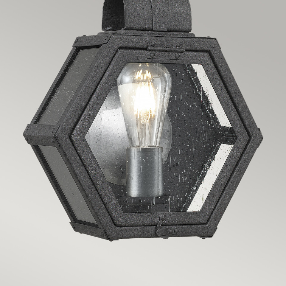 Heath 1-Lt Small Outdoor Wall Lantern Mottled Black 41.8cm Quintesse Lighting Heath 1-Lt Small Outdoor Wall Lantern Mottled Black 41.8cm