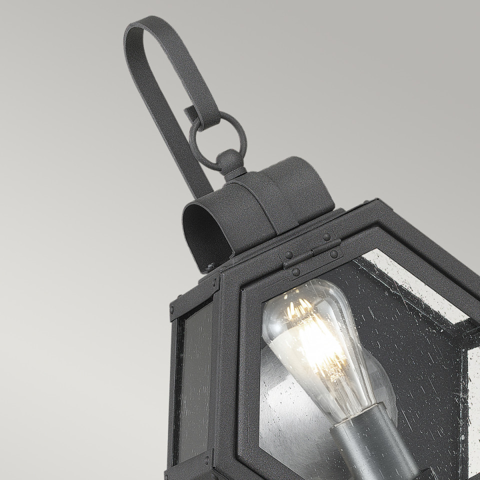 Heath 1-Lt Small Outdoor Wall Lantern Mottled Black 41.8cm Quintesse Lighting Heath 1-Lt Small Outdoor Wall Lantern Mottled Black 41.8cm