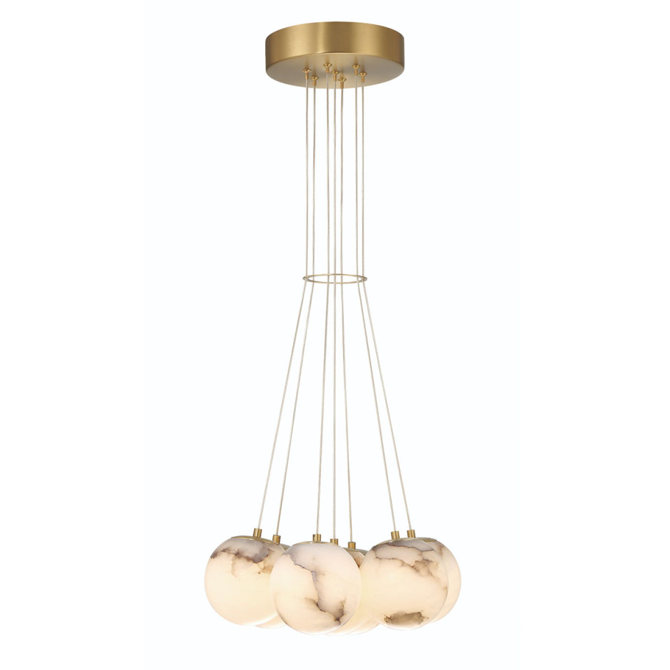 Kepler 7-lt kluster taklampa alabaster/guld 45,6 cm Eurofase Kepler 7-lt kluster taklampa alabaster/guld 45,6 cm