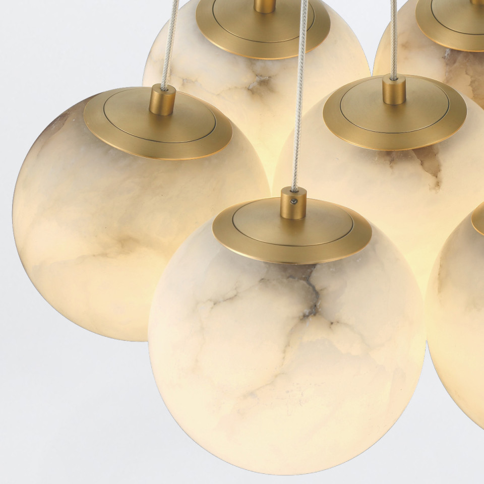 Kepler 7-lt kluster taklampa alabaster/guld 45,6 cm Eurofase Kepler 7-lt kluster taklampa alabaster/guld 45,6 cm