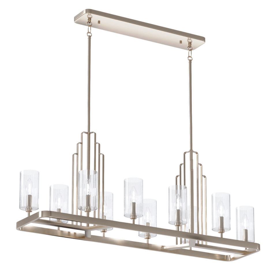Kimrose 10-Lt Linear Chandelier Polished Nickel/Clear 113.7cm