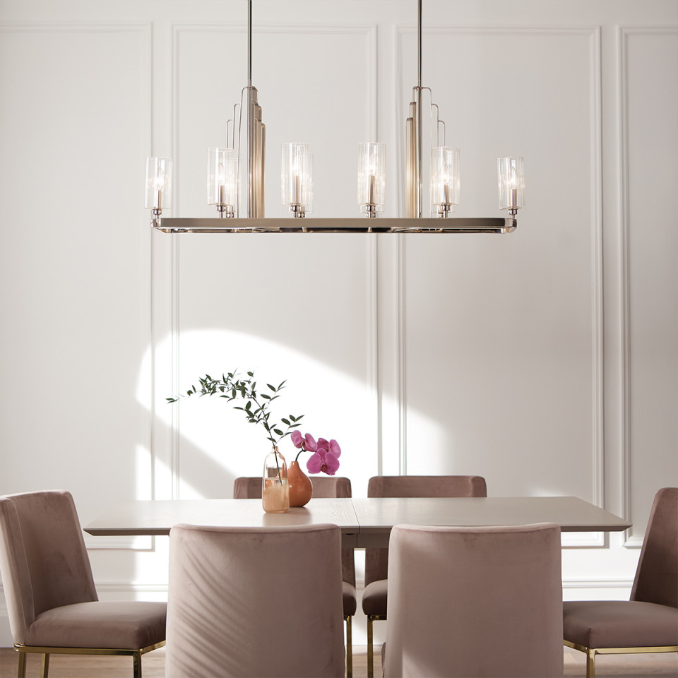 Kimrose 10-Lt Linear Chandelier Polished Nickel/Clear 113.7cm