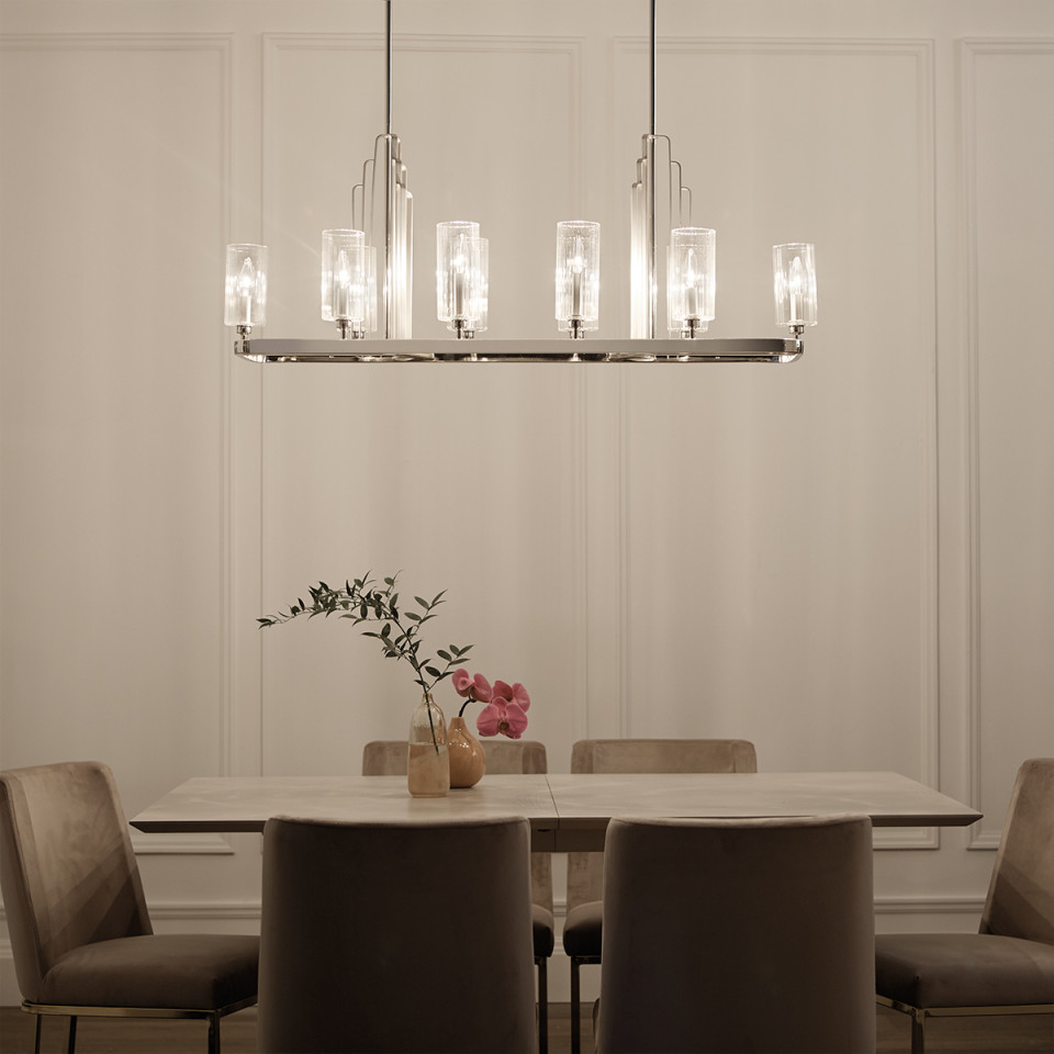 Kimrose 10-Lt Linear Chandelier Polished Nickel/Clear 113.7cm