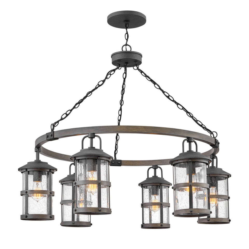 Lakehouse 6-Lt Outdoor Chandelier Aged Zinc/Driftwood Grey 94.9cm Quintesse Lighting Lakehouse 6-Lt Outdoor Chandelier Aged Zinc/Driftwood Grey 94.9cm
