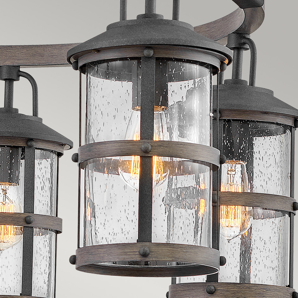 Lakehouse 6-Lt Outdoor Chandelier Aged Zinc/Driftwood Grey 94.9cm Quintesse Lighting Lakehouse 6-Lt Outdoor Chandelier Aged Zinc/Driftwood Grey 94.9cm